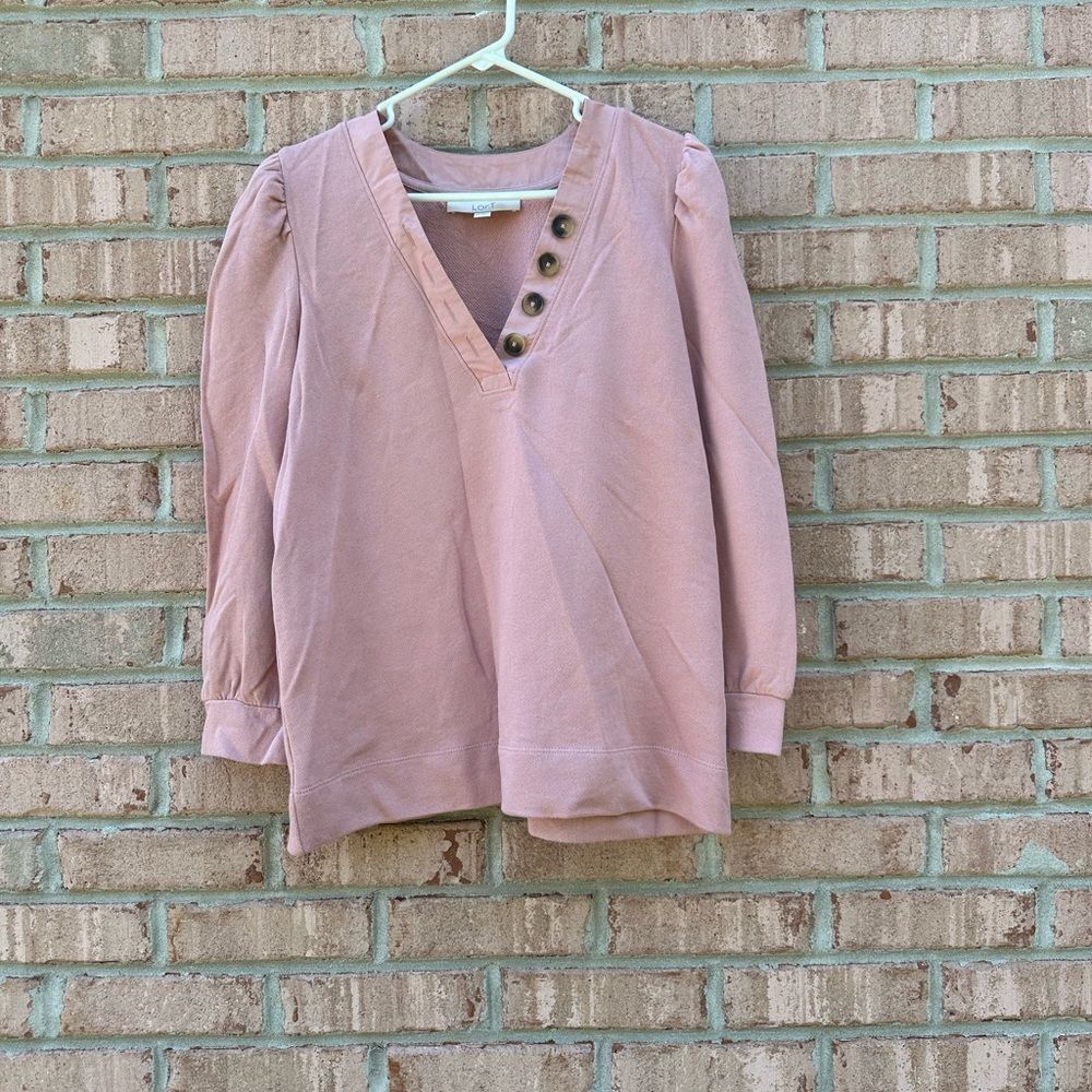 Women's Pink V-Neck Button Top